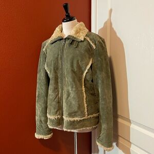 Wilson’s Leather Maxima Women’s Leather‎ Green Suede Fur Lined Penny Lane Jacket